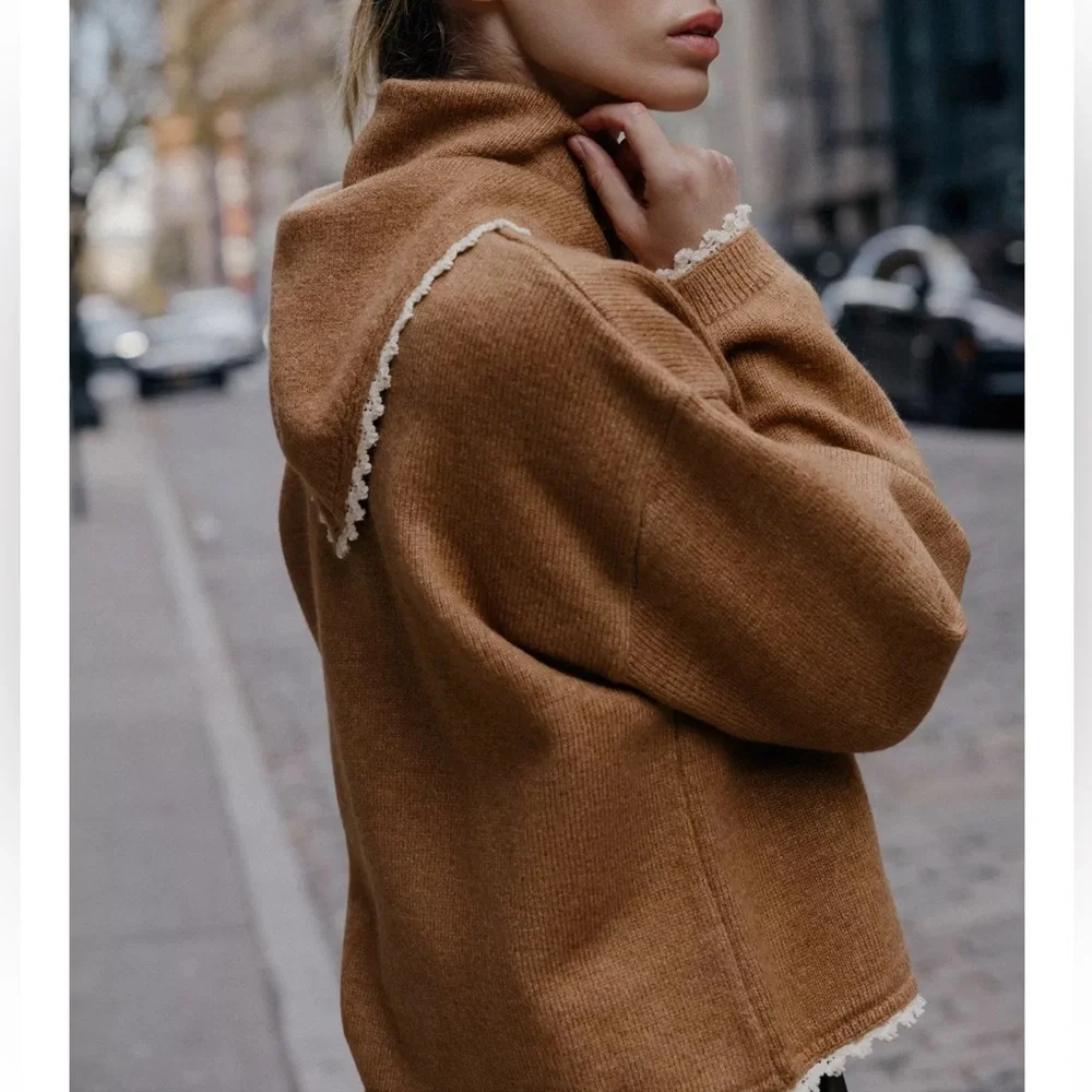 Zara Bandana Lace Knit Jumper / Sweater Camel NWT - Picture 4 of 9